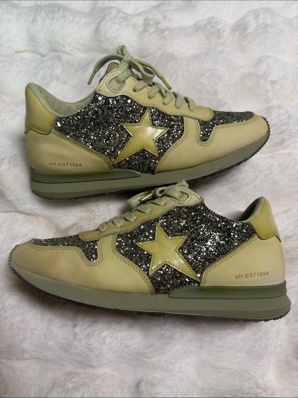 Vintage Havana Olive Green & Silver Glitter Star Sneakers